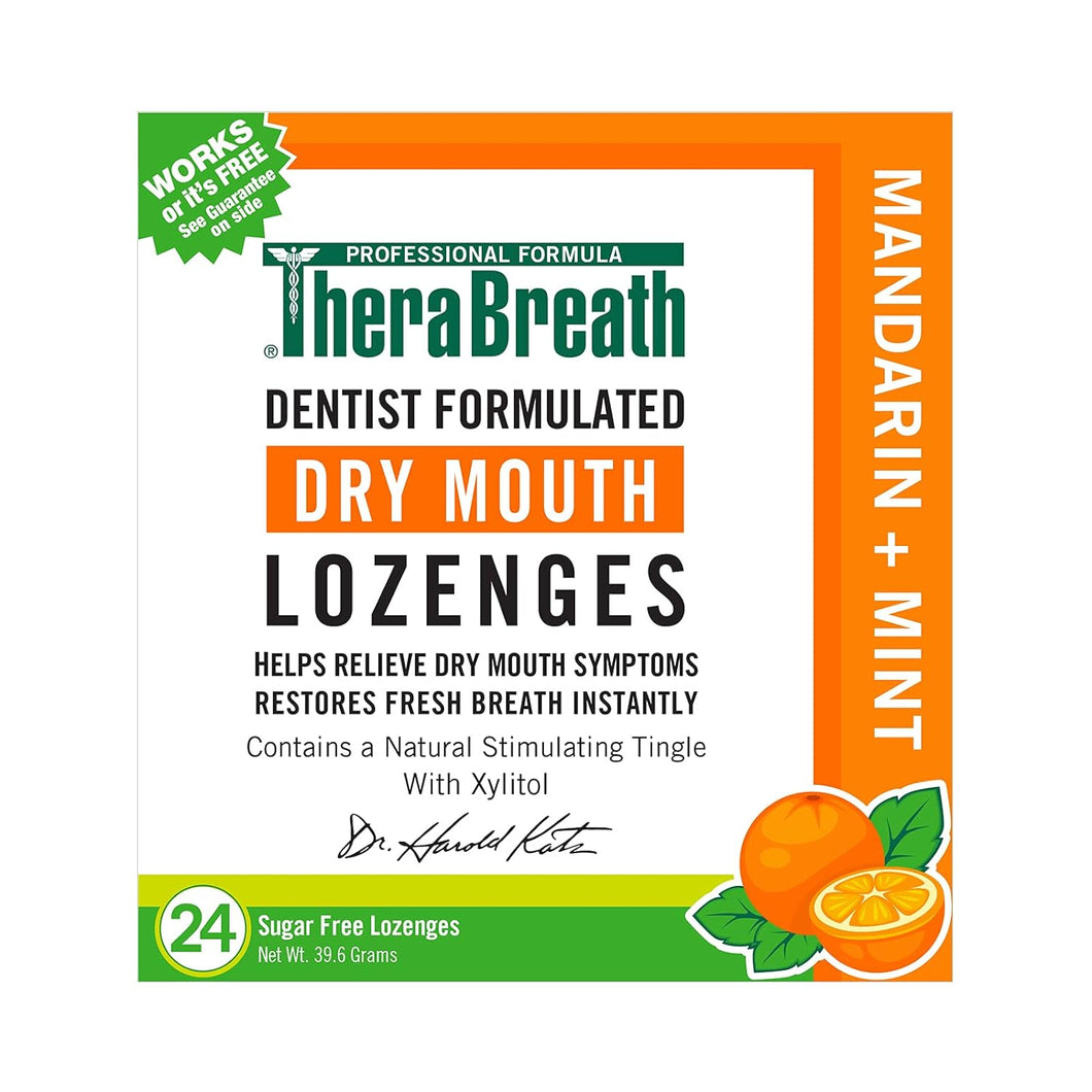 TheraBreath Dry Mouth Dentist Formulated Sugar-Free Lozenges, Mandarin Mint, 24 pcs